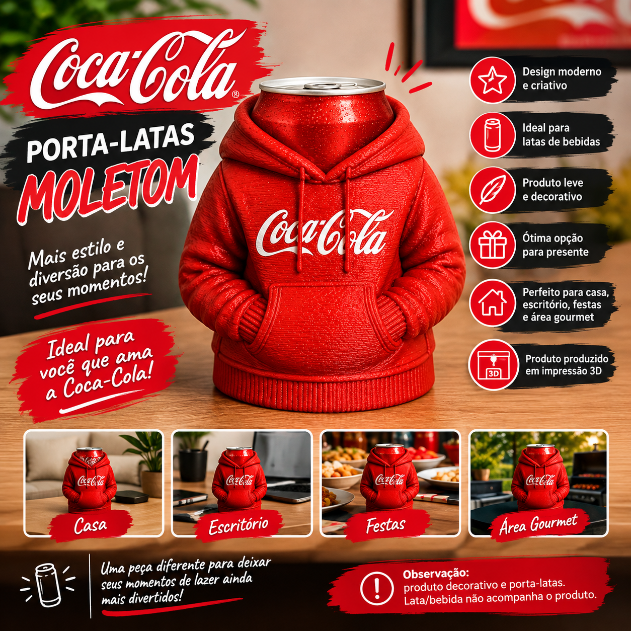 Porta Lata Moletom Coca-Cola 350ml 3D