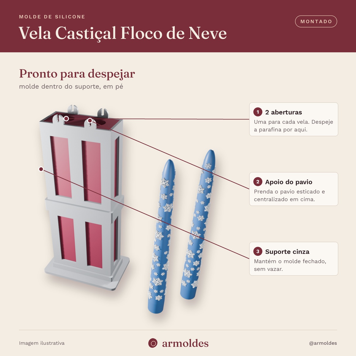 Molde de Silicone Vela Castiçal Floco de Neve