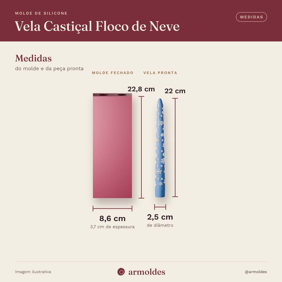 Molde de Silicone Vela Castiçal Floco de Neve