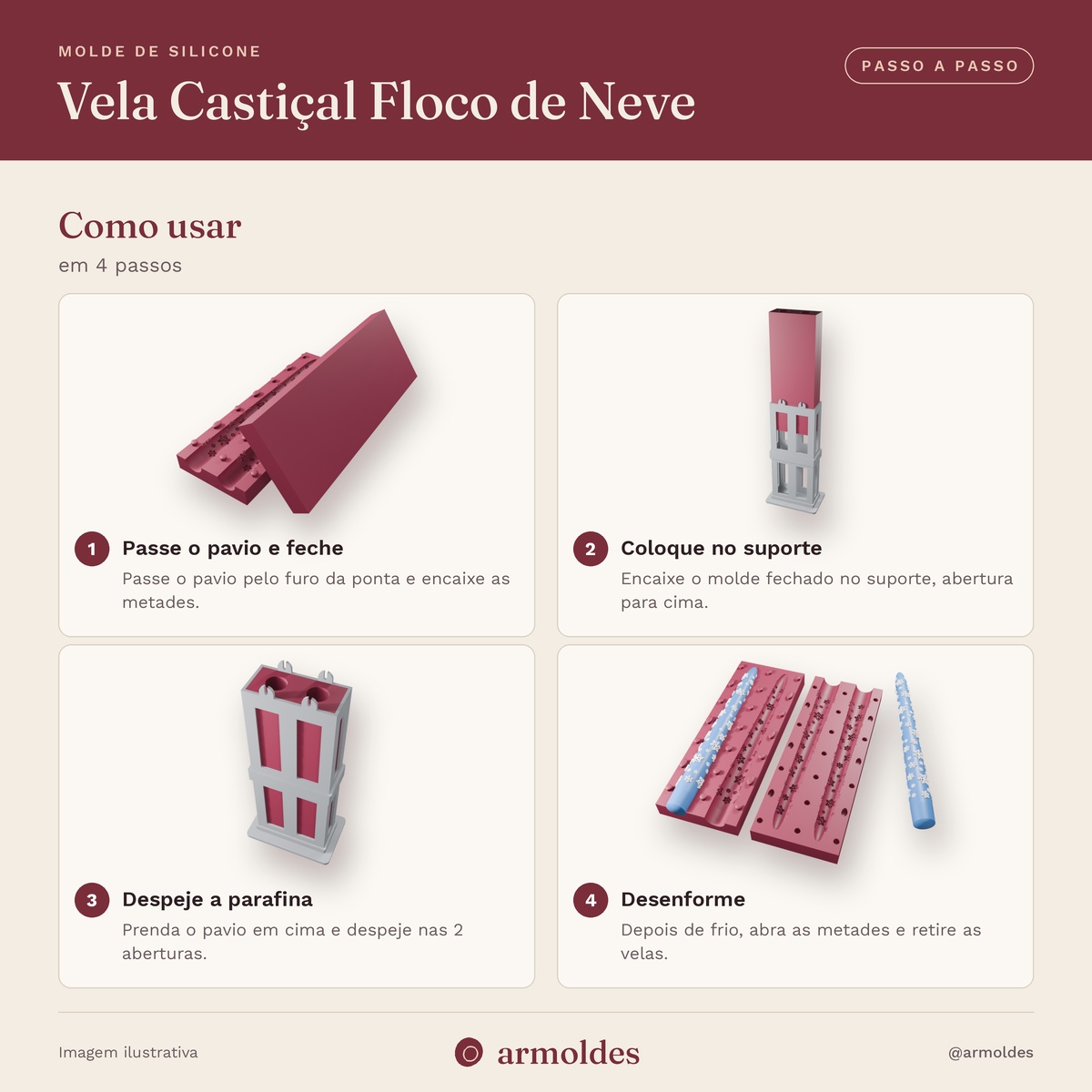 Molde de Silicone Vela Castiçal Floco de Neve