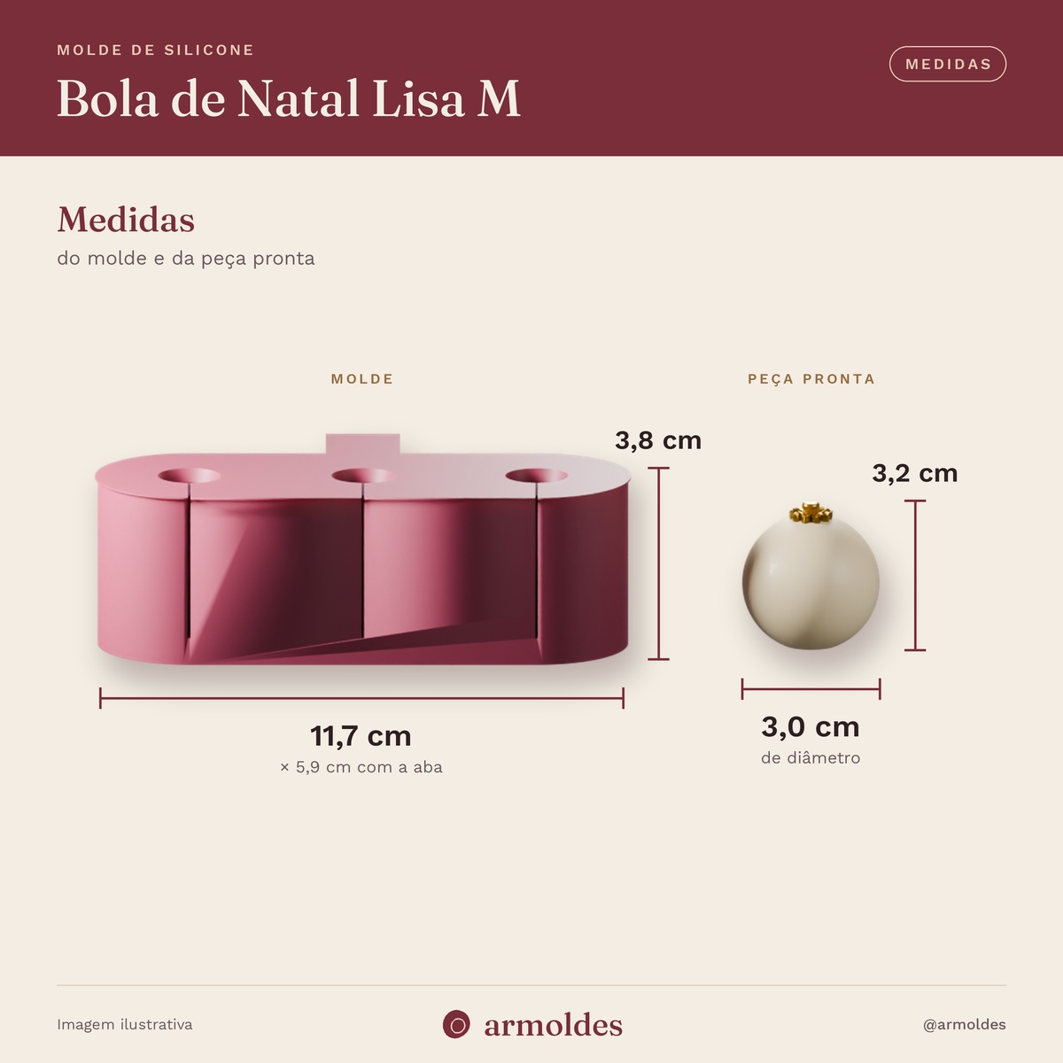 Molde de Silicone Bola de Natal Lisa M – 3 Bolinhas