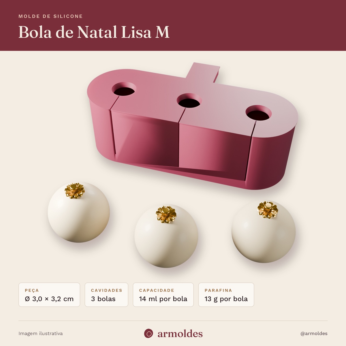 Molde de Silicone Bola de Natal Lisa M – 3 Bolinhas
