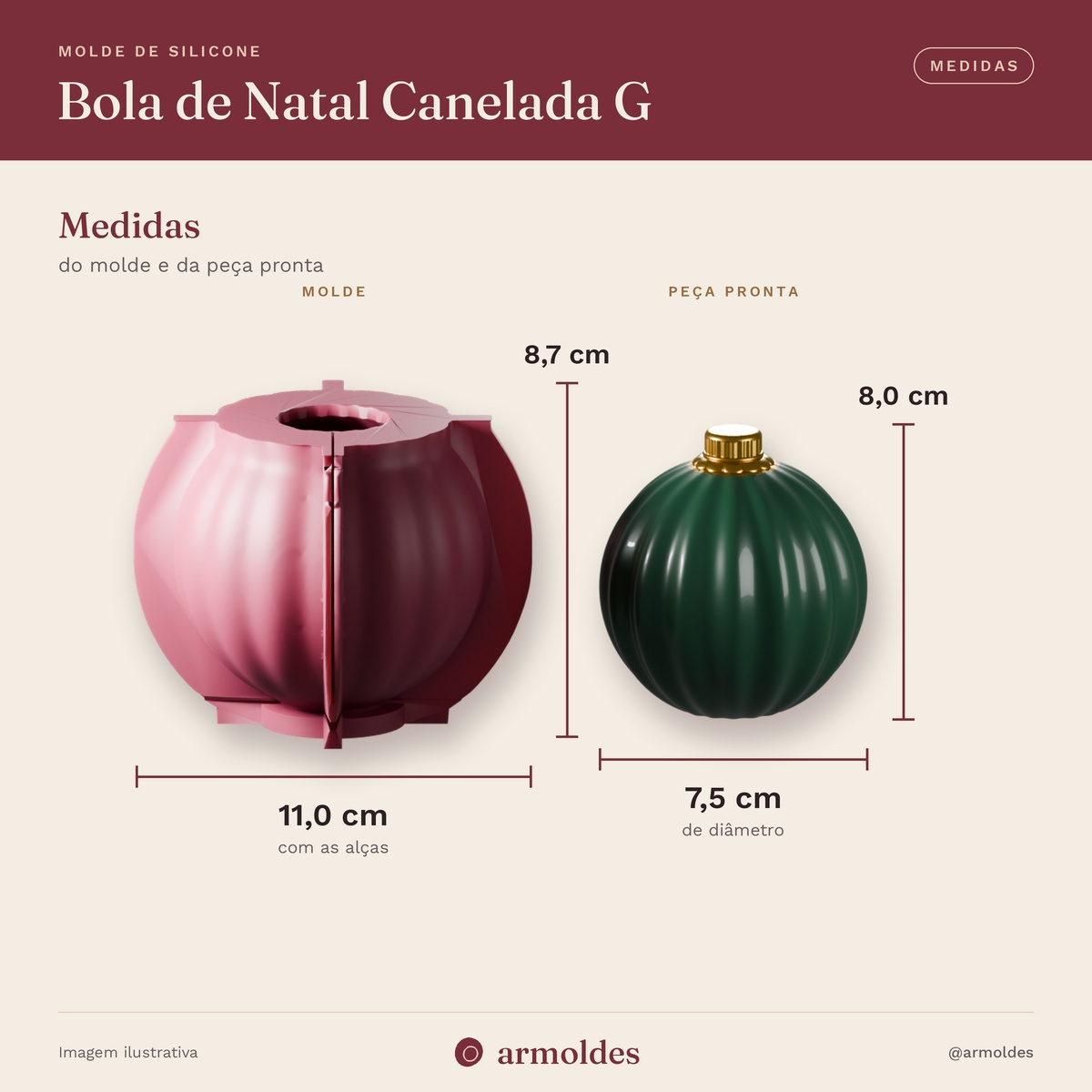 Molde de Silicone Bola de Natal Canelada G