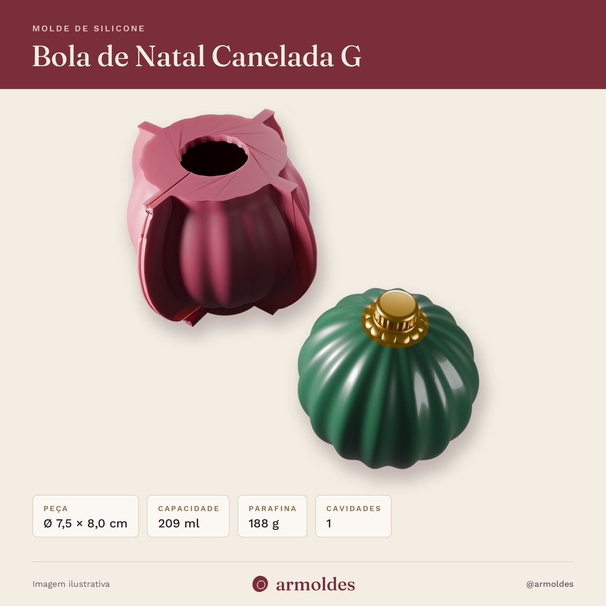 Molde de Silicone Bola de Natal Canelada G