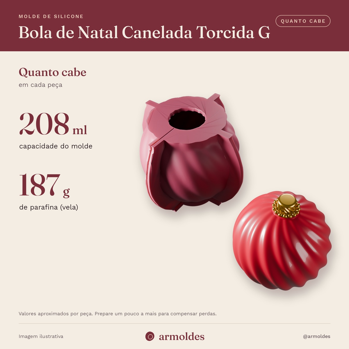 Molde de Silicone Bola de Natal Canelada Torcida G