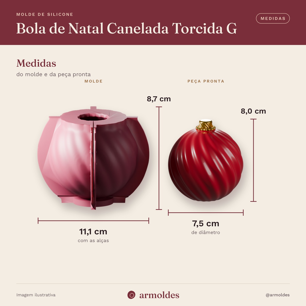 Molde de Silicone Bola de Natal Canelada Torcida G
