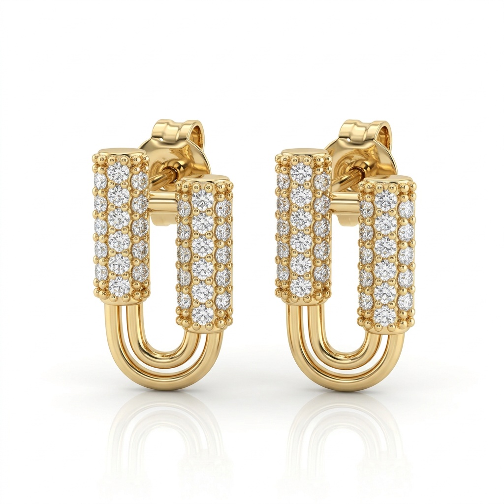 Brinco Duo Glam Semijoia Dourado com Zircônias