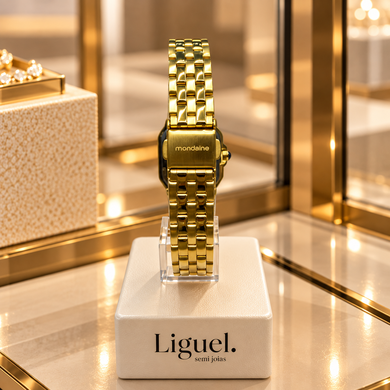 RELÓGIO PULSO MONDAINE FEMININO CAIXA METAL PU AÇO