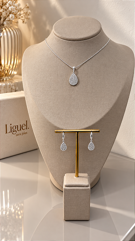 Conjunto Gota Cristal Liguel Semijoias