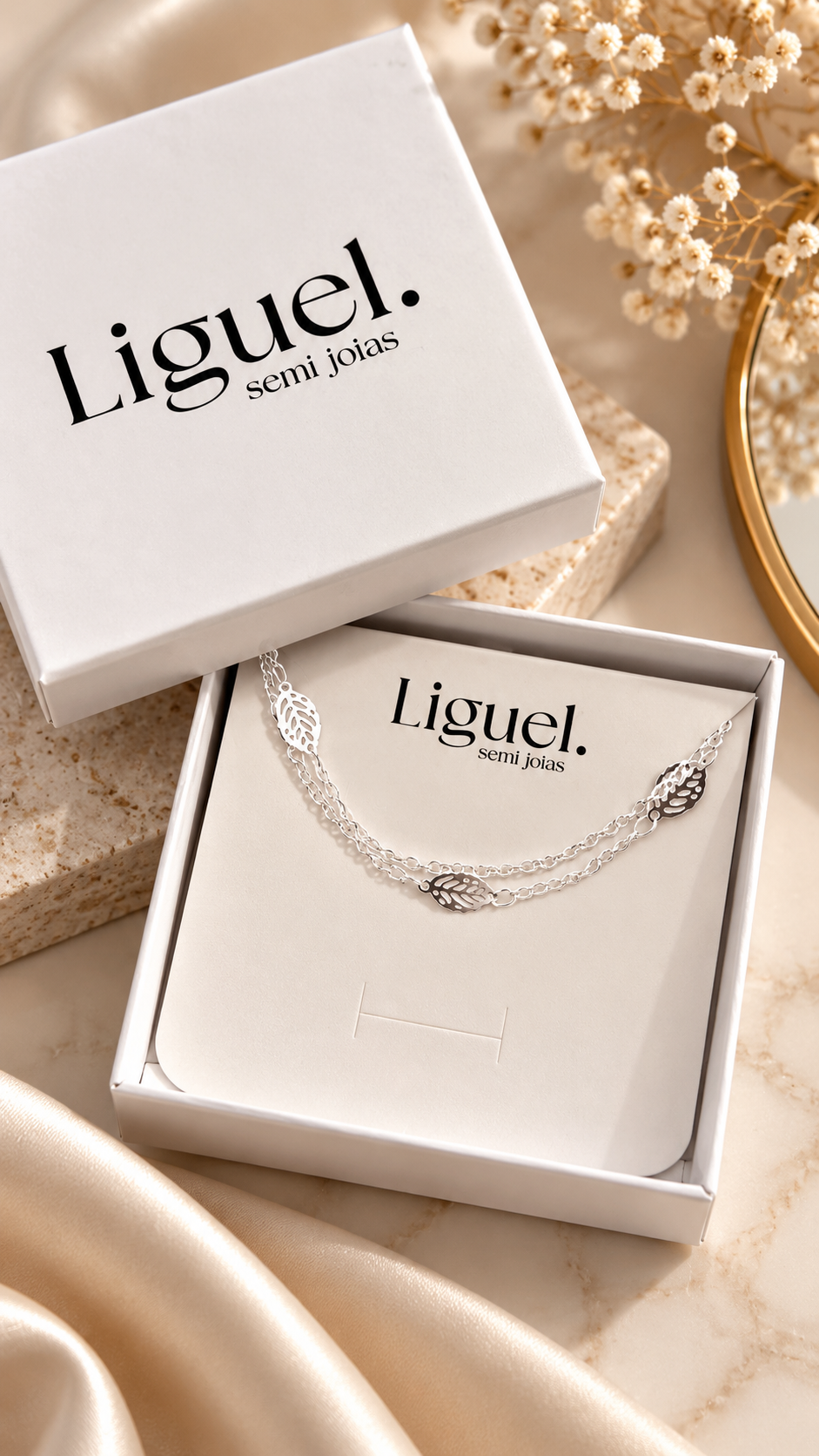 Pulseira Dupla Folhagem Prata Liguel