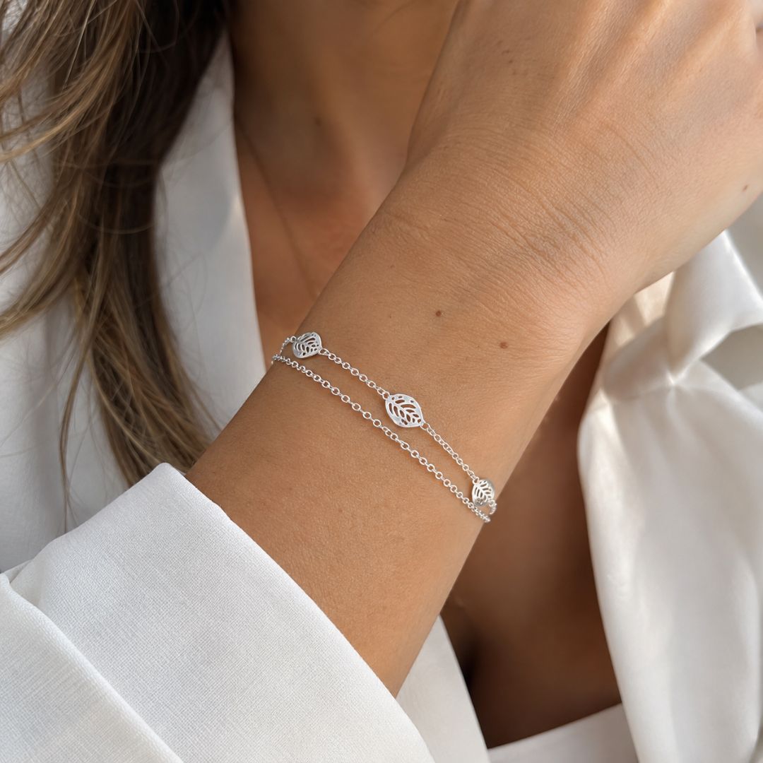 Pulseira Dupla Folhagem Prata Liguel