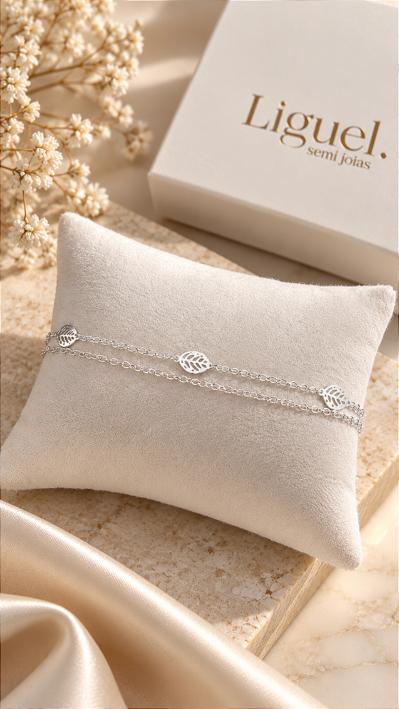 Pulseira Dupla Folhagem Prata Liguel
