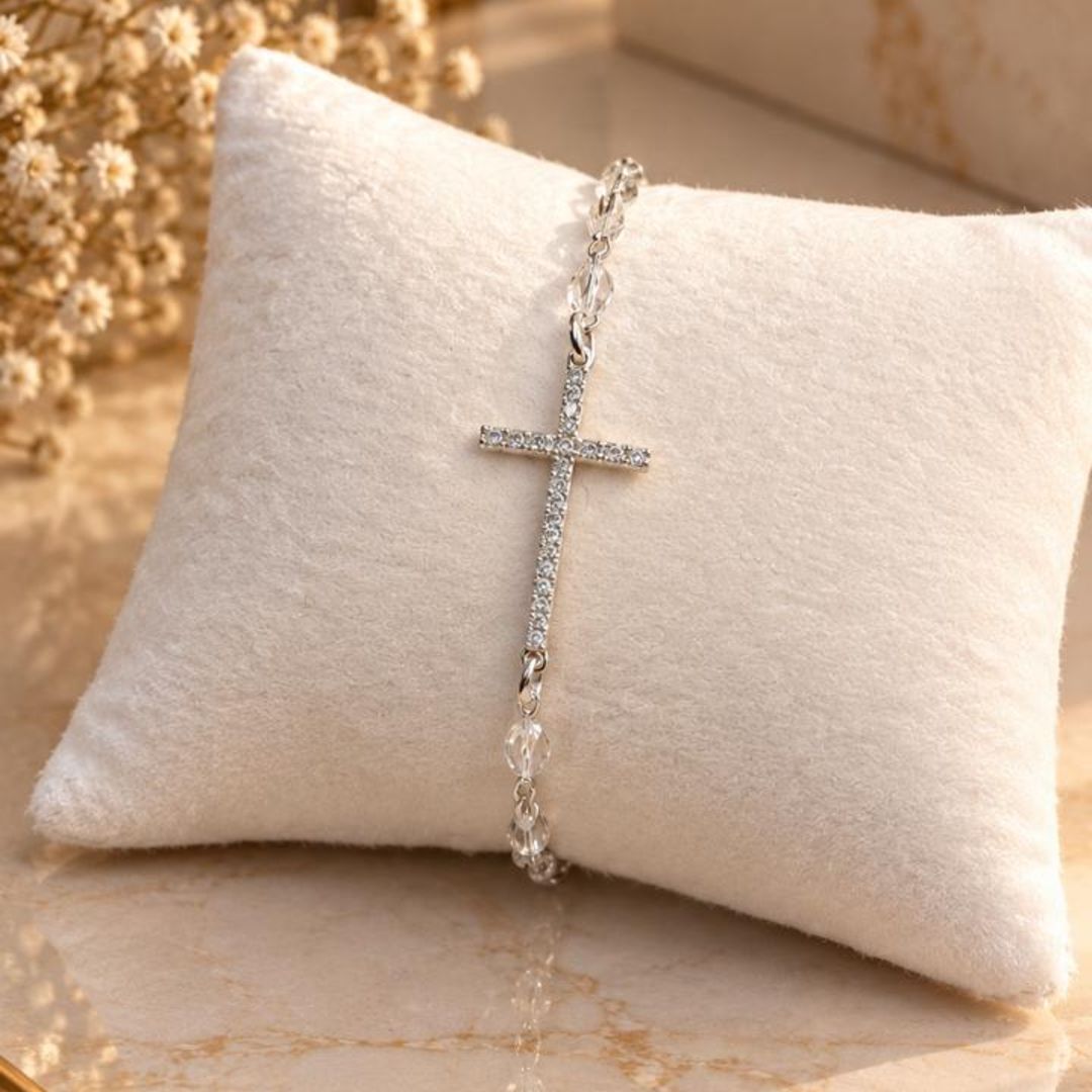 Pulseira Cruz de Luz Prata com Zircônias