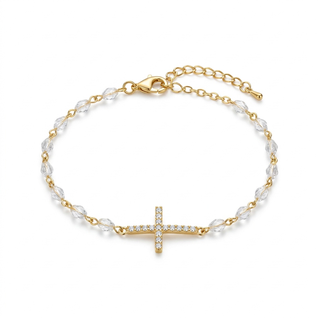 Pulseira Cruz de Luz com cristais delicados
