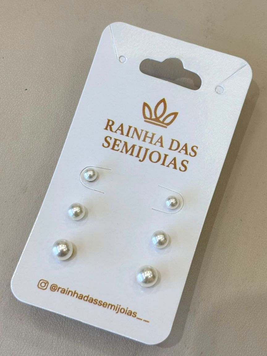 Trio de Brincos Clássico com Pérolas Redondas