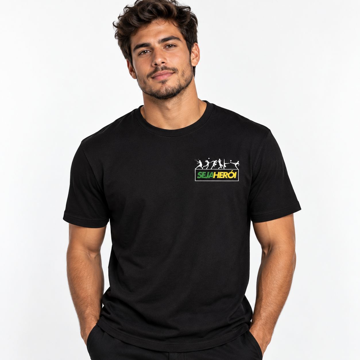 Camiseta Seja Herói® Preta | Apoie um Atleta Olímpico Brasileiro