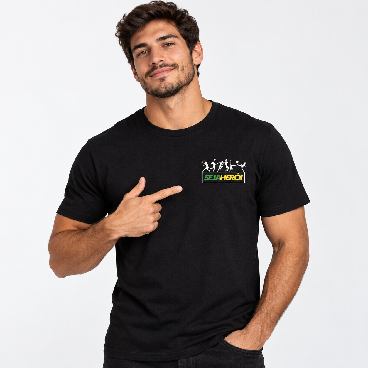 Camiseta Seja Herói® Preta | Apoie um Atleta Olímpico Brasileiro