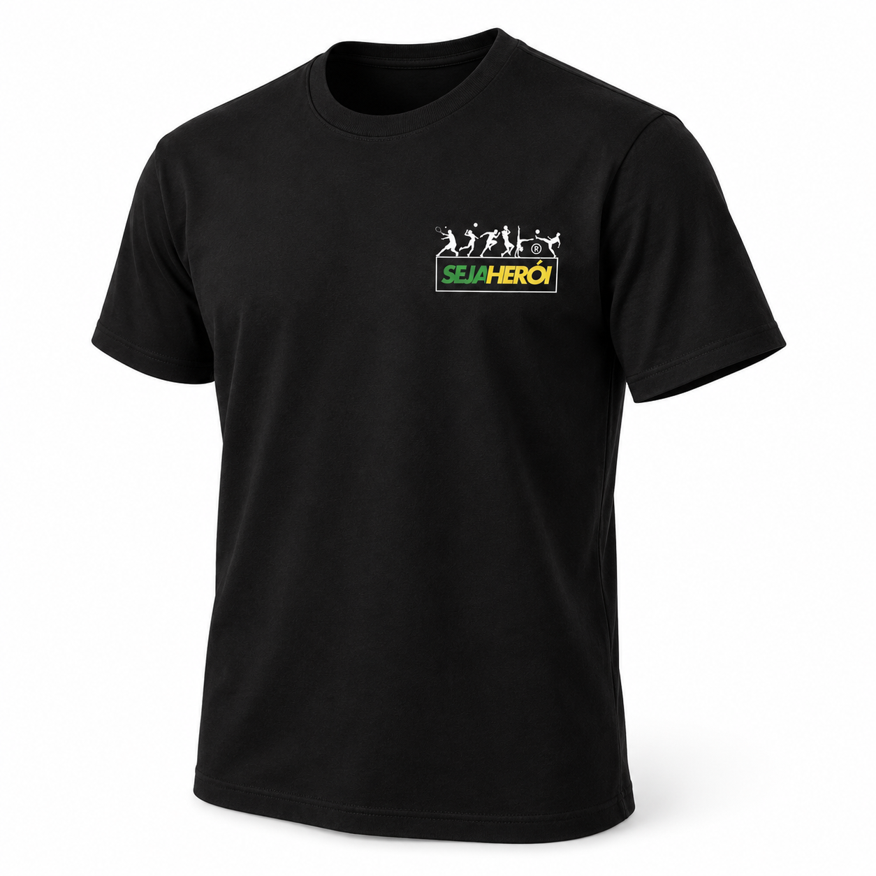 Camiseta Seja Herói® Preta | Apoie um Atleta Olímpico Brasileiro