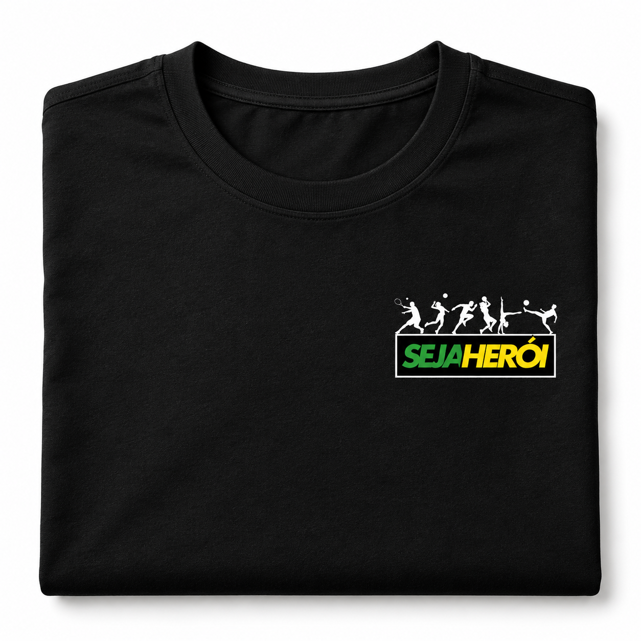 Camiseta Seja Herói® Preta | Apoie um Atleta Olímpico Brasileiro