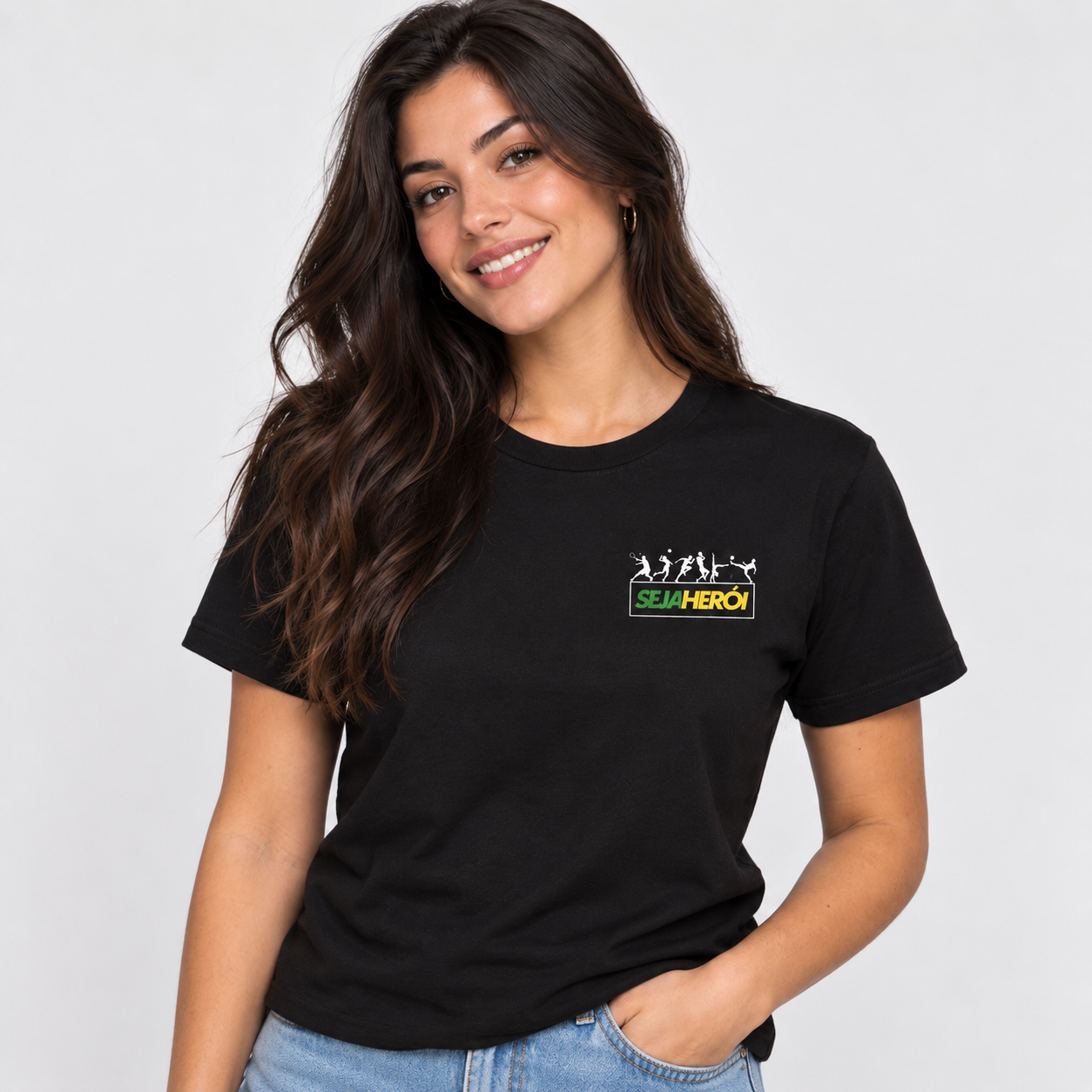 Camiseta Feminina Seja Herói® Preta | Apoie o Esporte Brasileiro