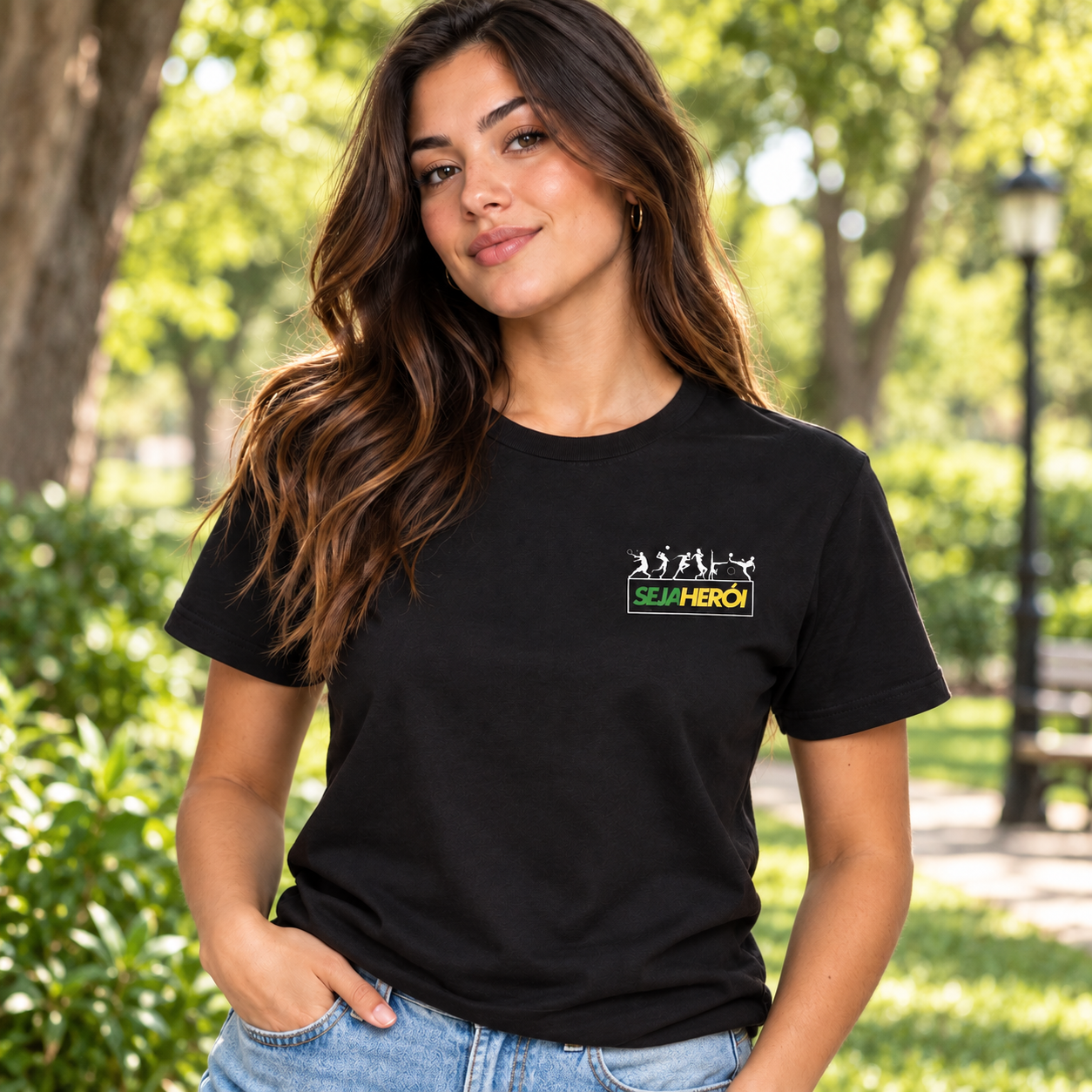 Camiseta Feminina Seja Herói® Preta | Apoie o Esporte Brasileiro