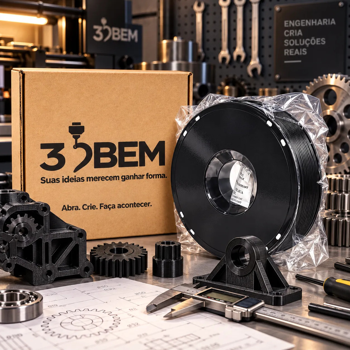 Filamento PETG Preto 3DBem 1kg 1,75mm Levemente Brilhante