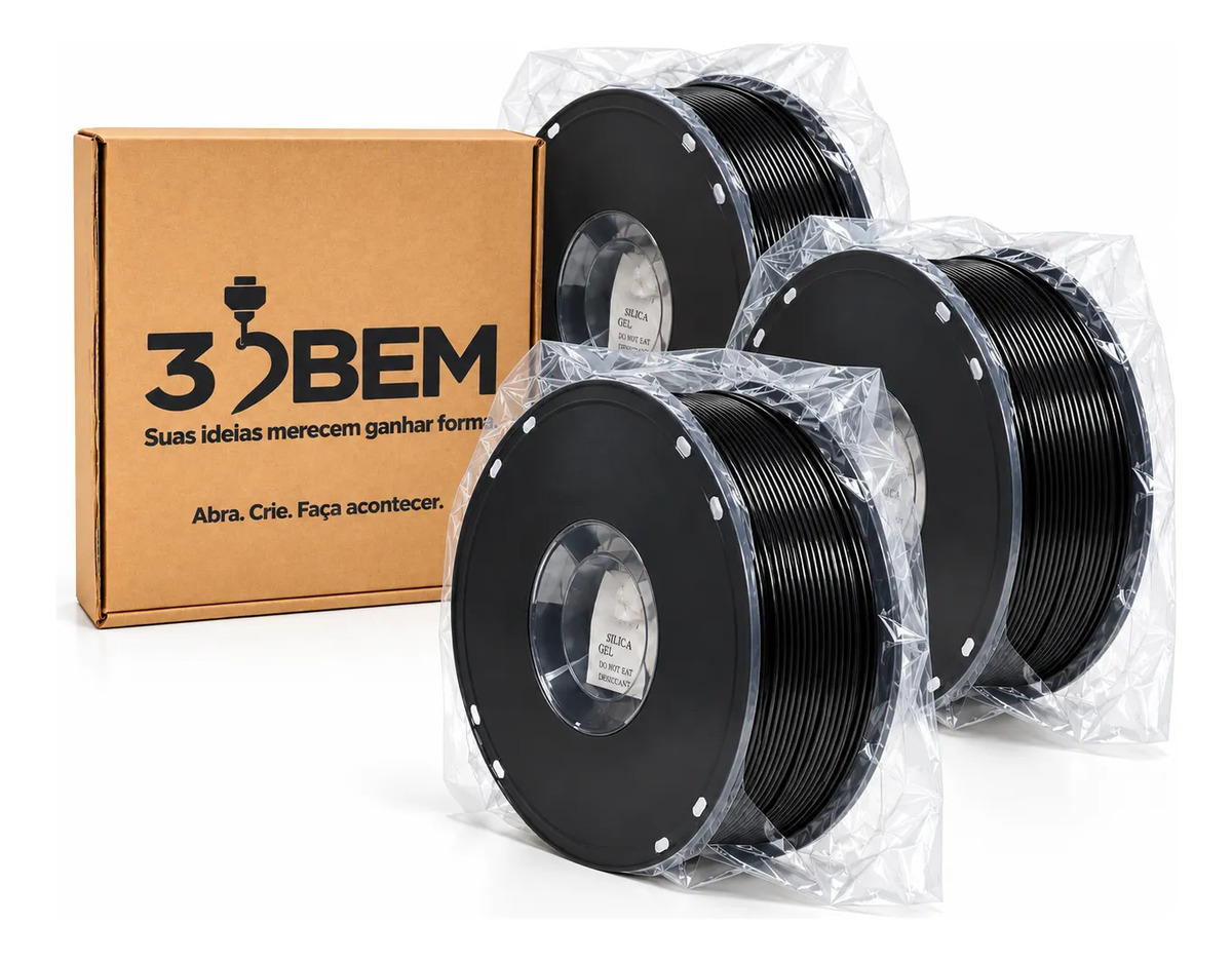 Kit 3 Filamentos PETG Preto 3DBem 1kg 1,75mm (3kg)