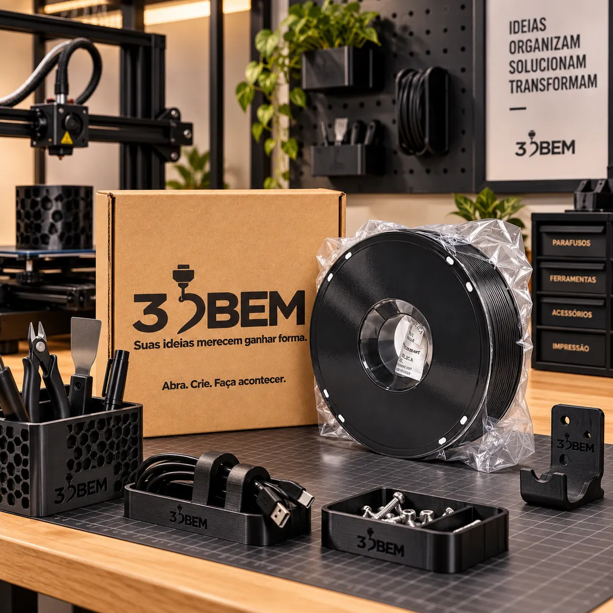 Kit 3 Filamentos PETG Preto 3DBem 1kg 1,75mm (3kg)