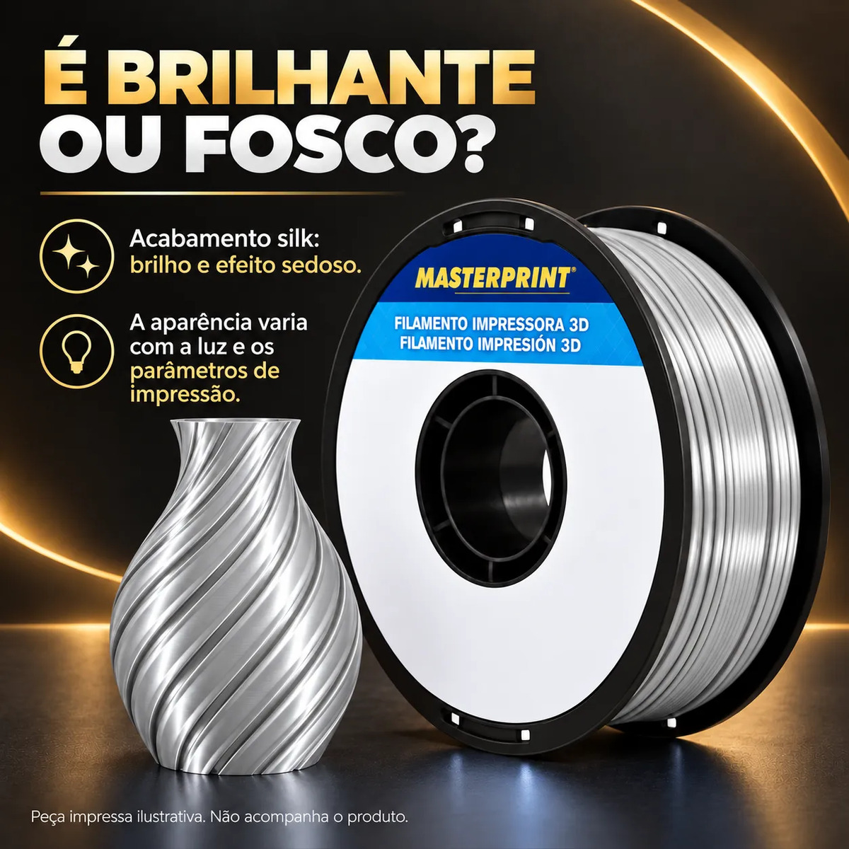 Filamento PLA Silk Prata Masterprint 1kg 1,75mm