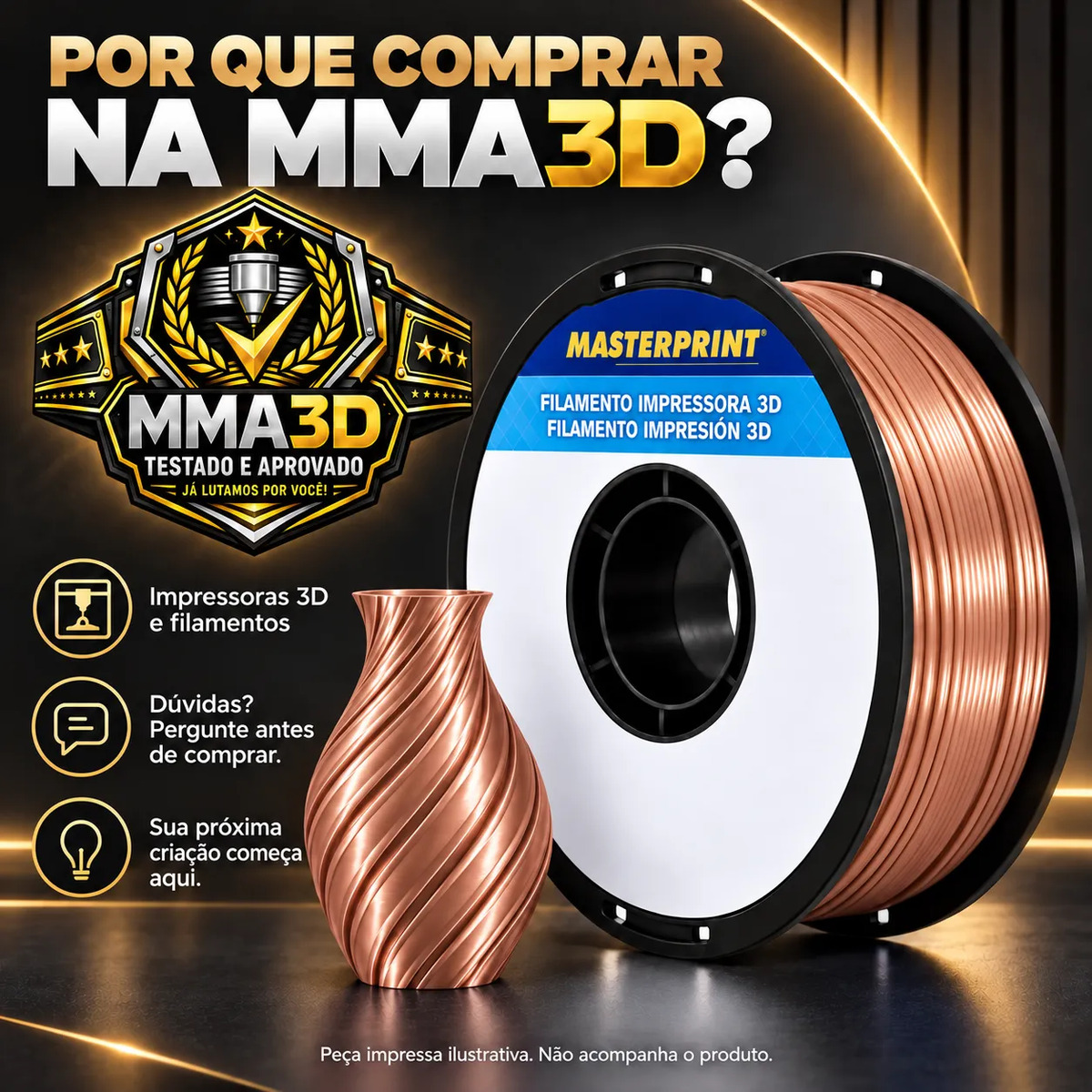 Filamento PLA Silk Cobre Masterprint 1kg 1,75mm
