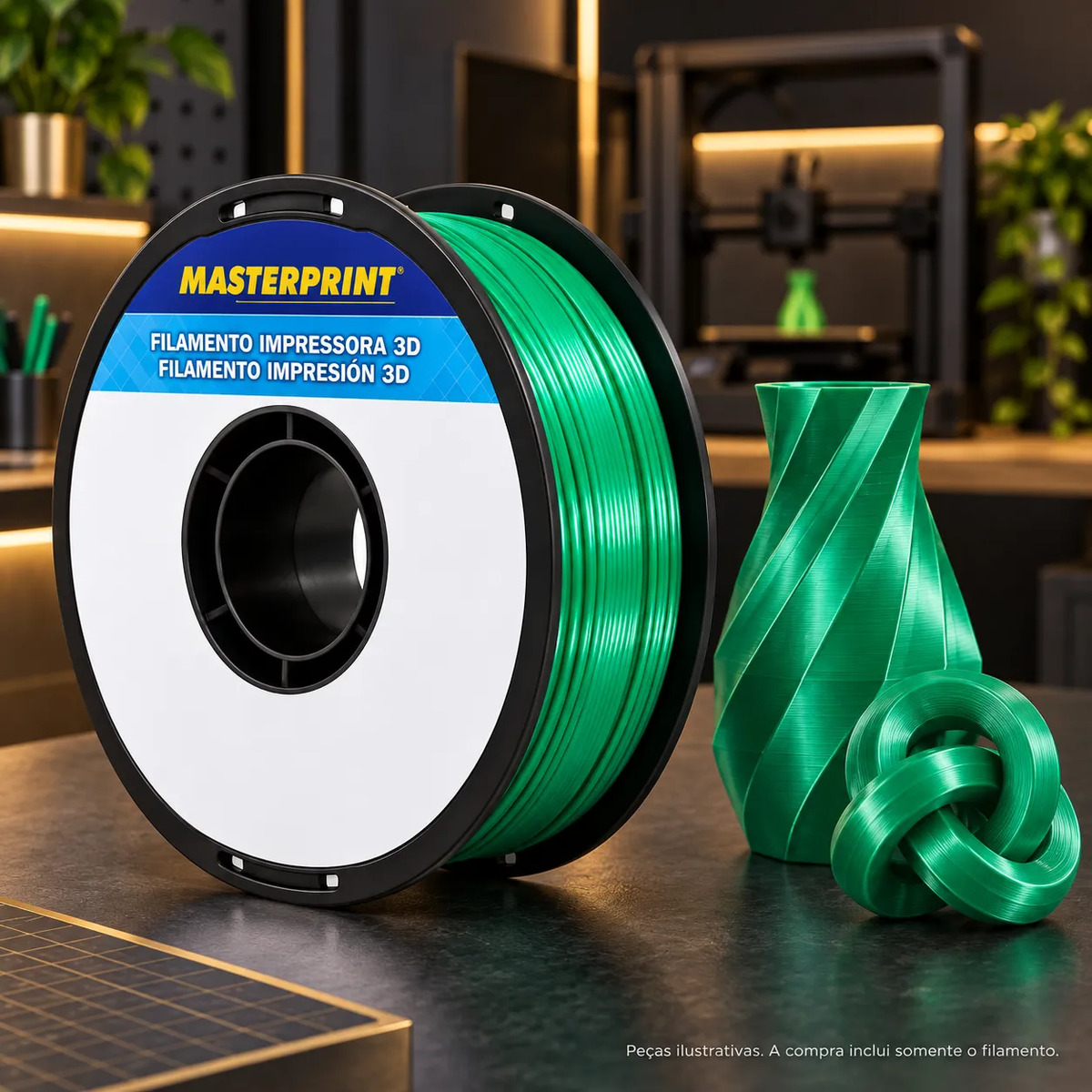 Filamento PLA Silk Verde Masterprint 1kg 1,75mm