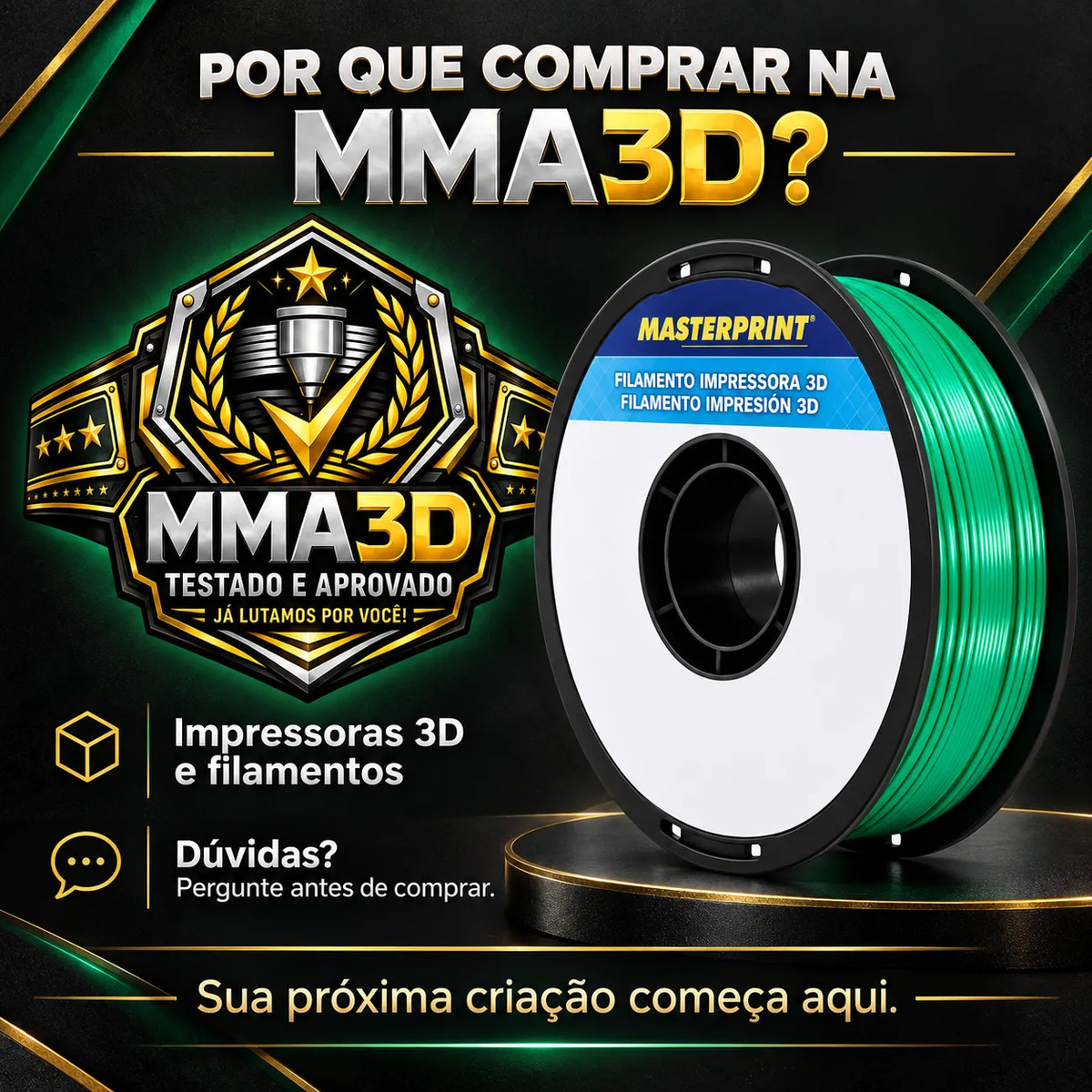 Filamento PLA Silk Verde Masterprint 1kg 1,75mm