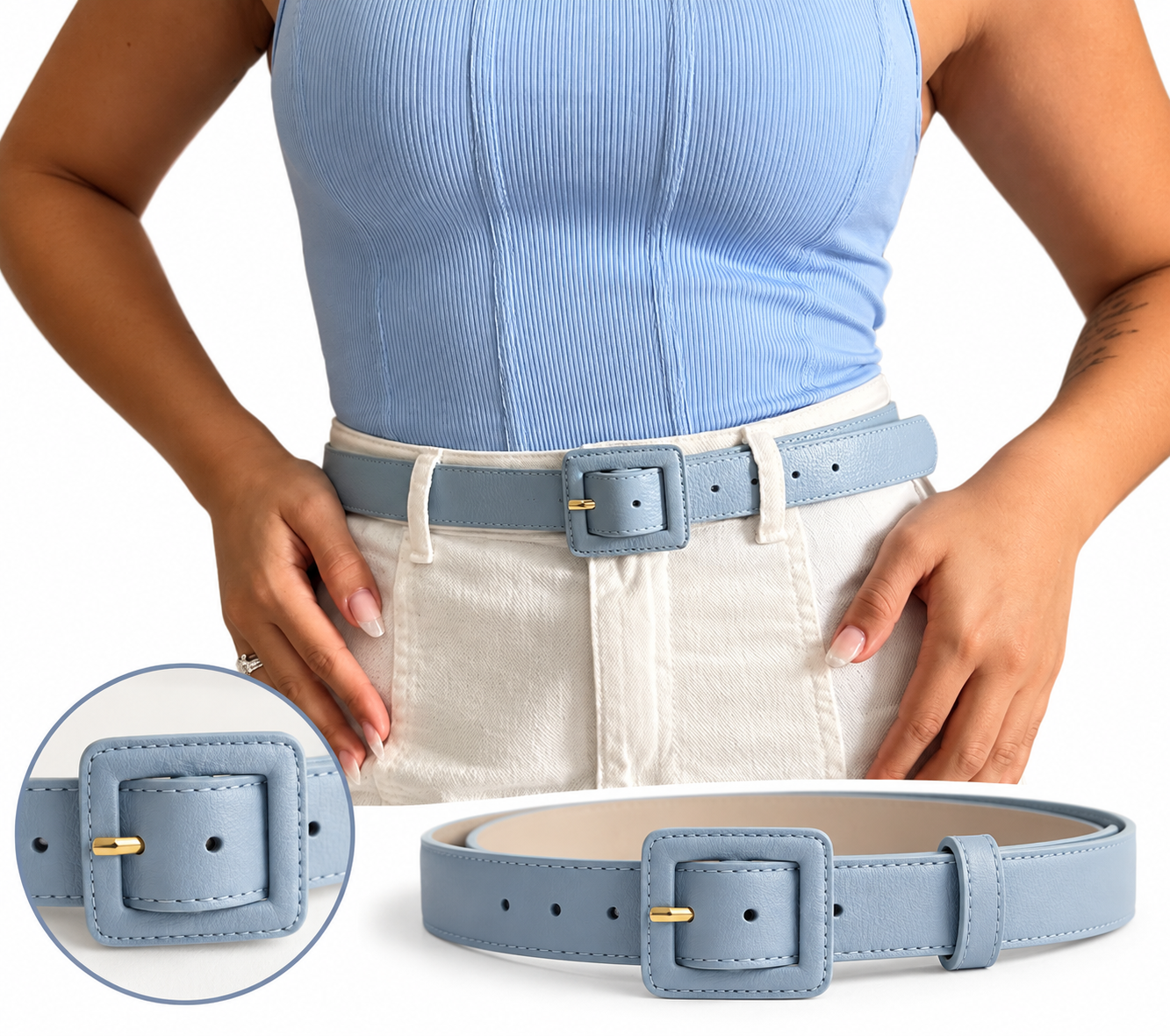 Cinto de Couro Feminino Largo 3cm com Fivela Revestida