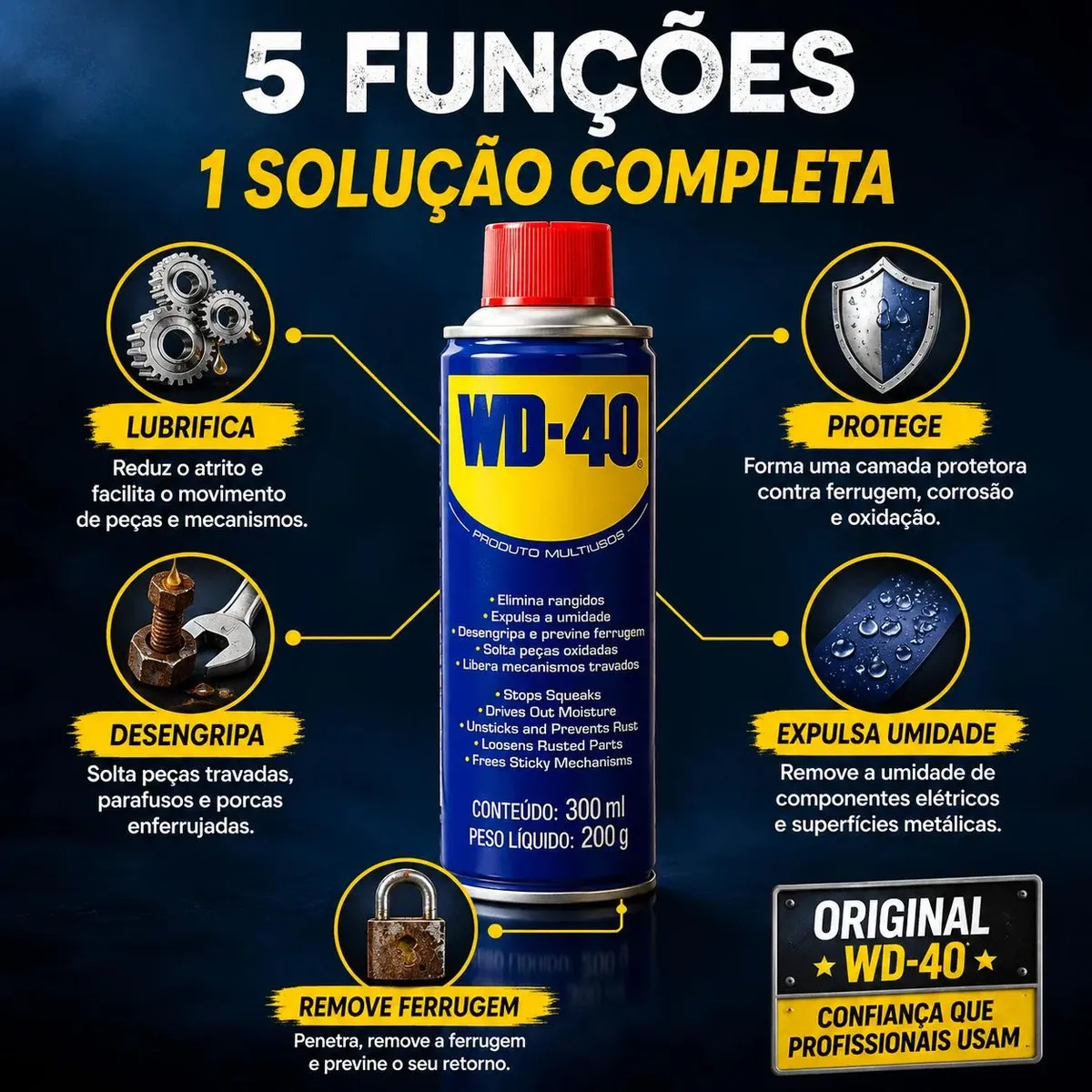 Kit 3 Wd40 Spray Produto Multiuso Lubrifica Desengripante 300ml