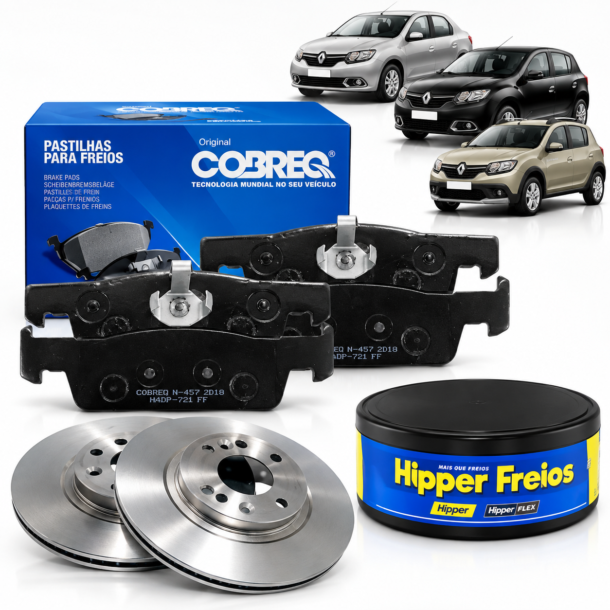 Kit Pastilha e Disco Freio Dianteiro Logan Sandero Stepway 1.0 12v SCe 2016 A 2026 Hipper Freios Cobreq