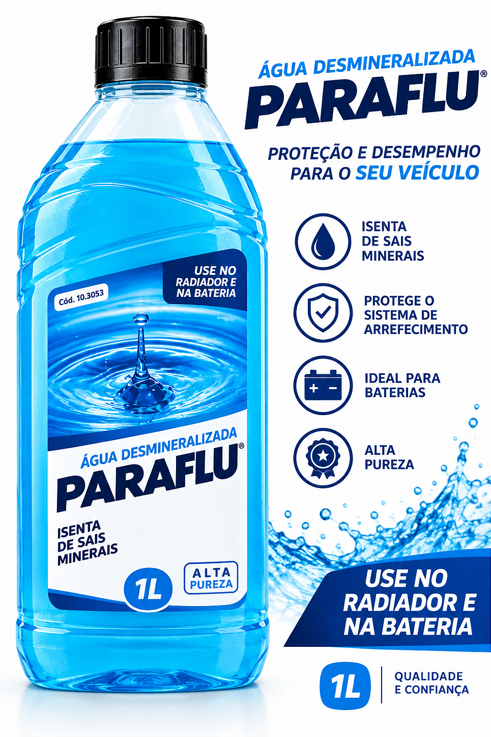 Kit 4 Litros Água Desmineralizada Paraflu para Radiador e Bateria