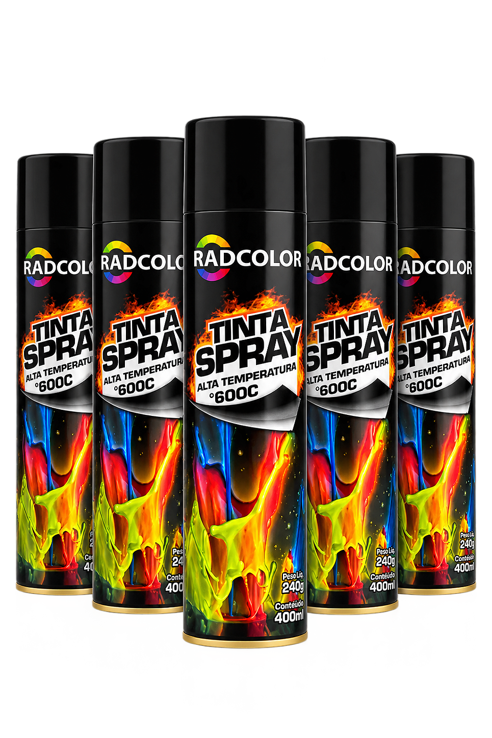 Kit Caixa C/ 6 Tinta Spray Preto Fosco Alta Temperatura 400ml Radcolor Radnaq
