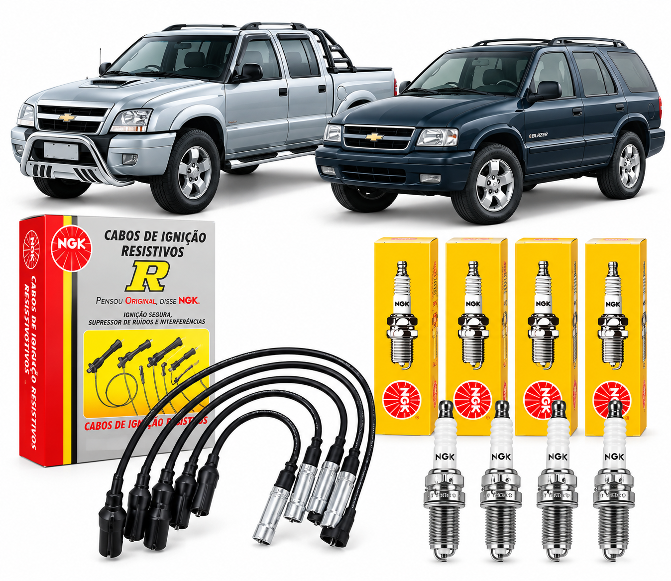 Kit Velas e Cabos de Ignição Chevrolet S10 Blazer 2.4 Mpfi Gasolina Ngk
