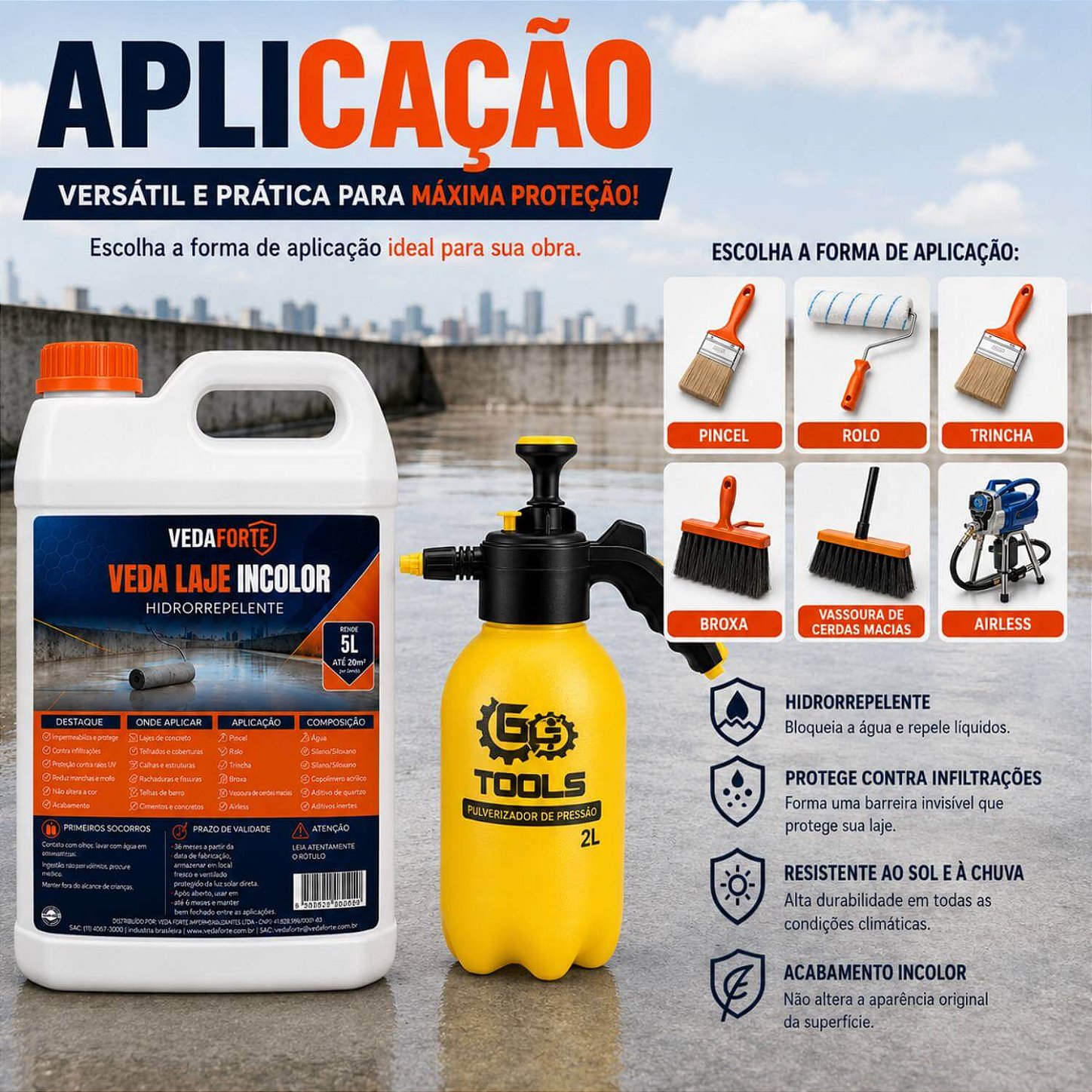 Kit Veda laje Líquido Incolor 5L Com Pulverizador De Pressão 2L