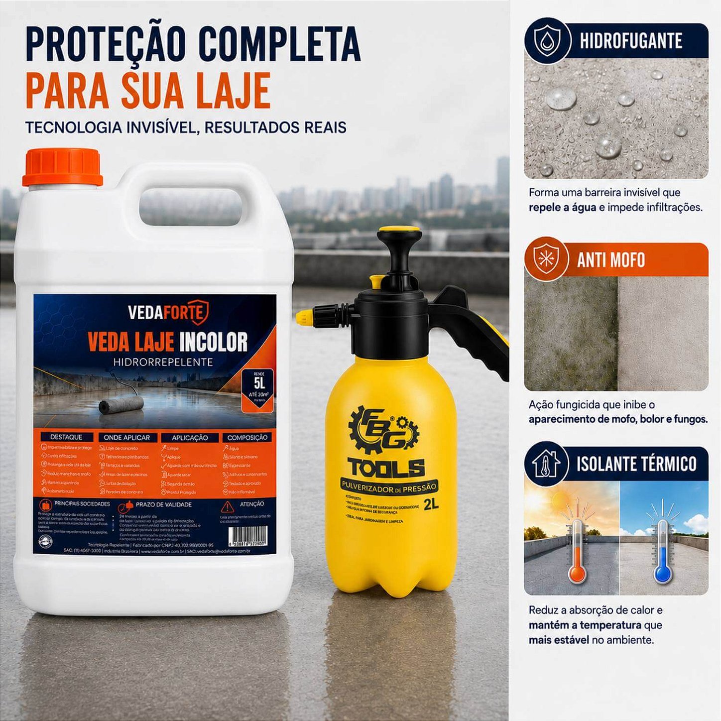 Kit Veda laje Líquido Incolor 5L Com Pulverizador De Pressão 2L