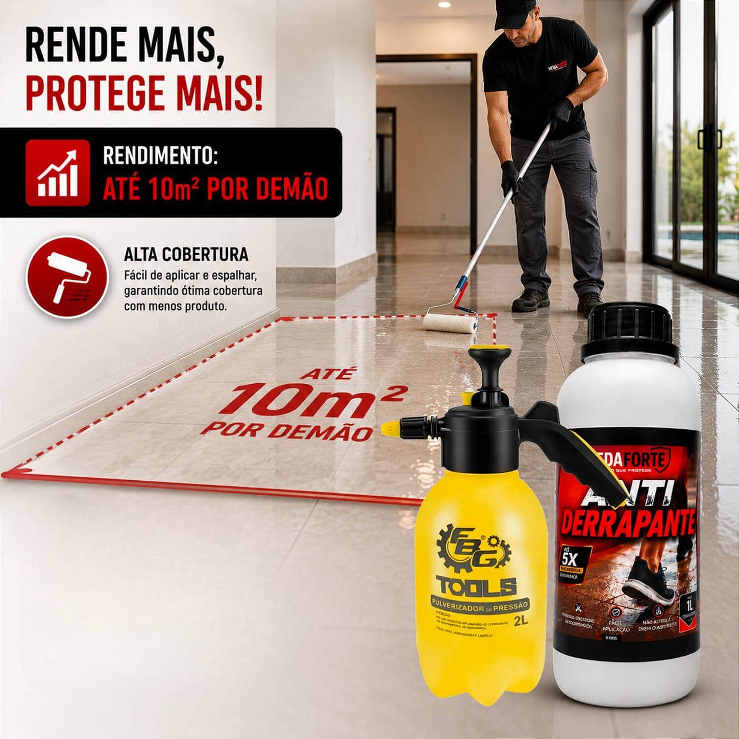 Kit Antiderrapante Para Piso Veda Forte 1L + Pulverizador De Pressão 2L