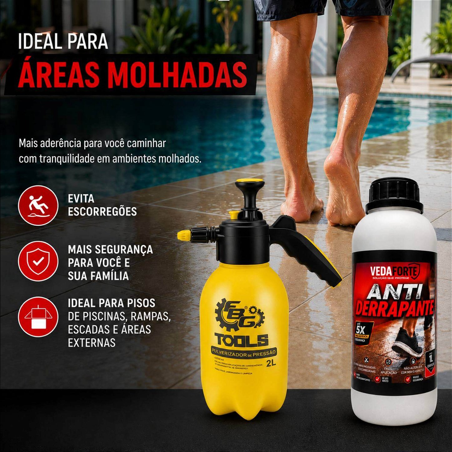 Kit Antiderrapante Para Piso Veda Forte 1L + Pulverizador De Pressão 2L