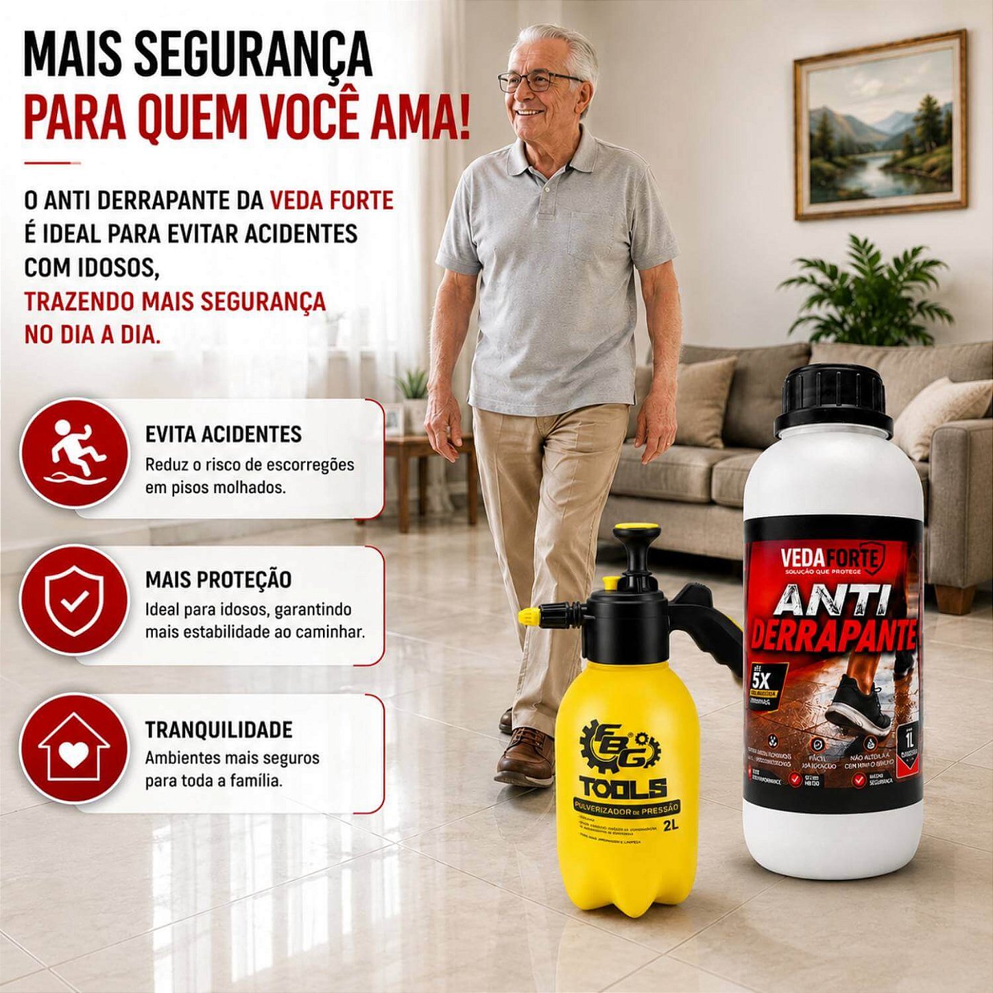 Kit Antiderrapante Para Piso Veda Forte 1L + Pulverizador De Pressão 2L