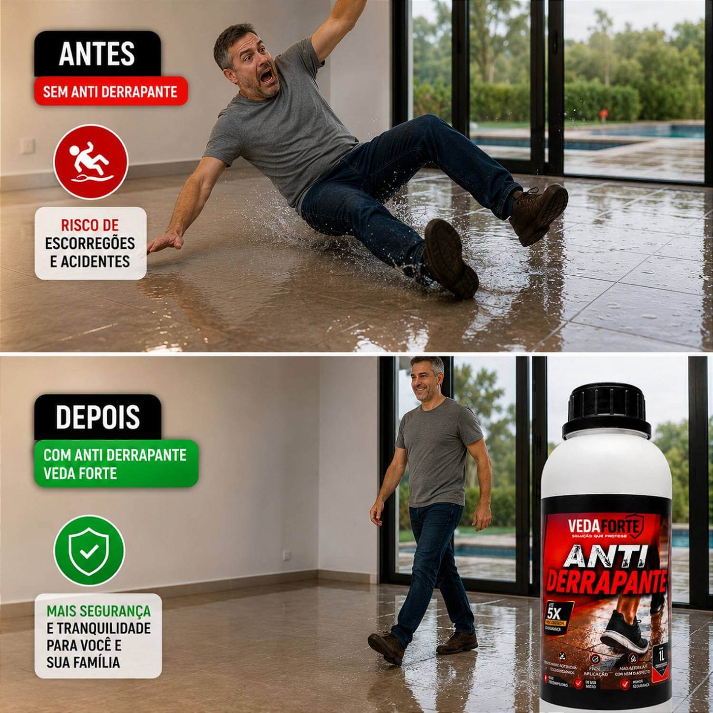 Kit Antiderrapante Para Piso Veda Forte 1L + Pulverizador De Pressão 2L