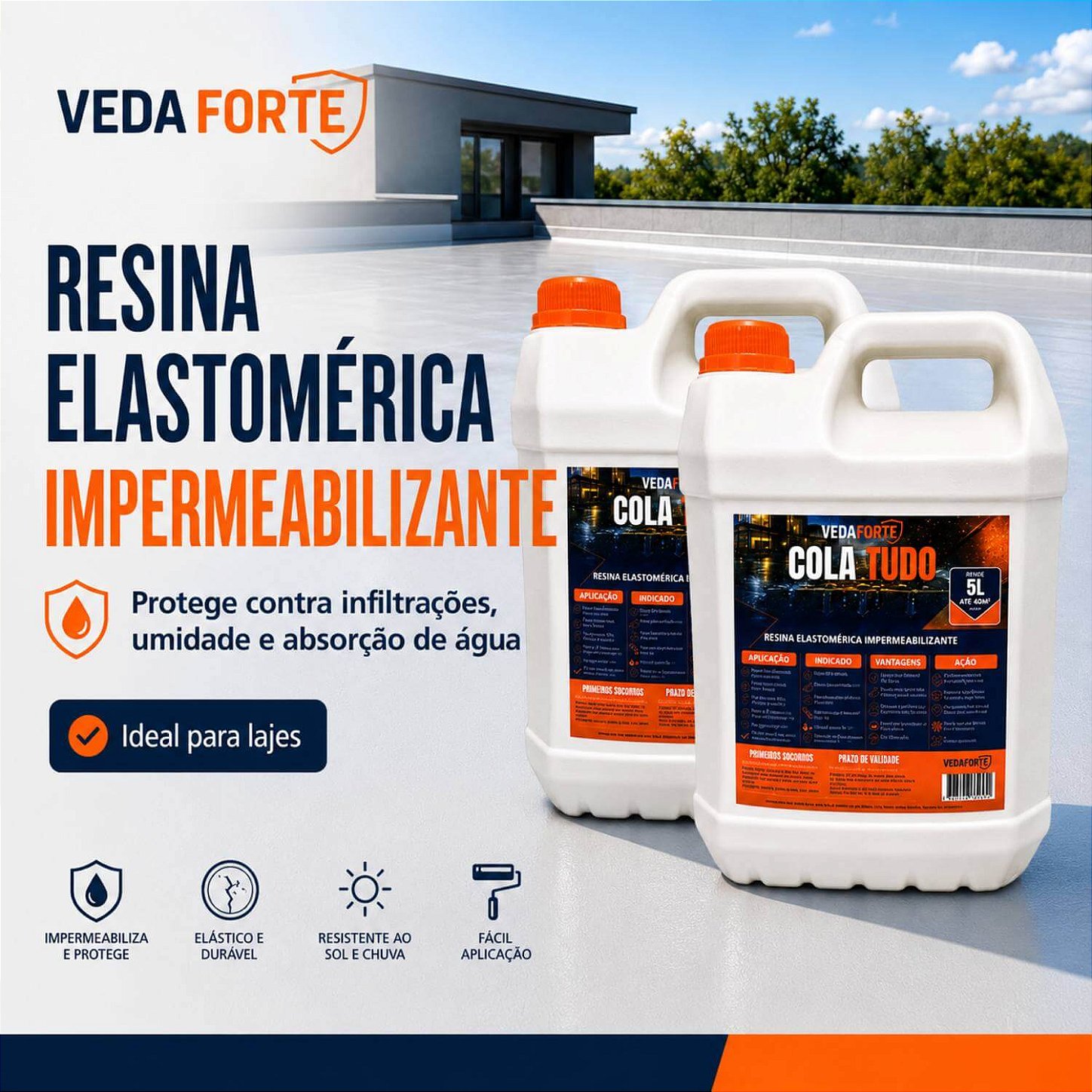 Kit 2 Cola Tudo Resina Elastomérica Impermeabilizante [5 Litros]