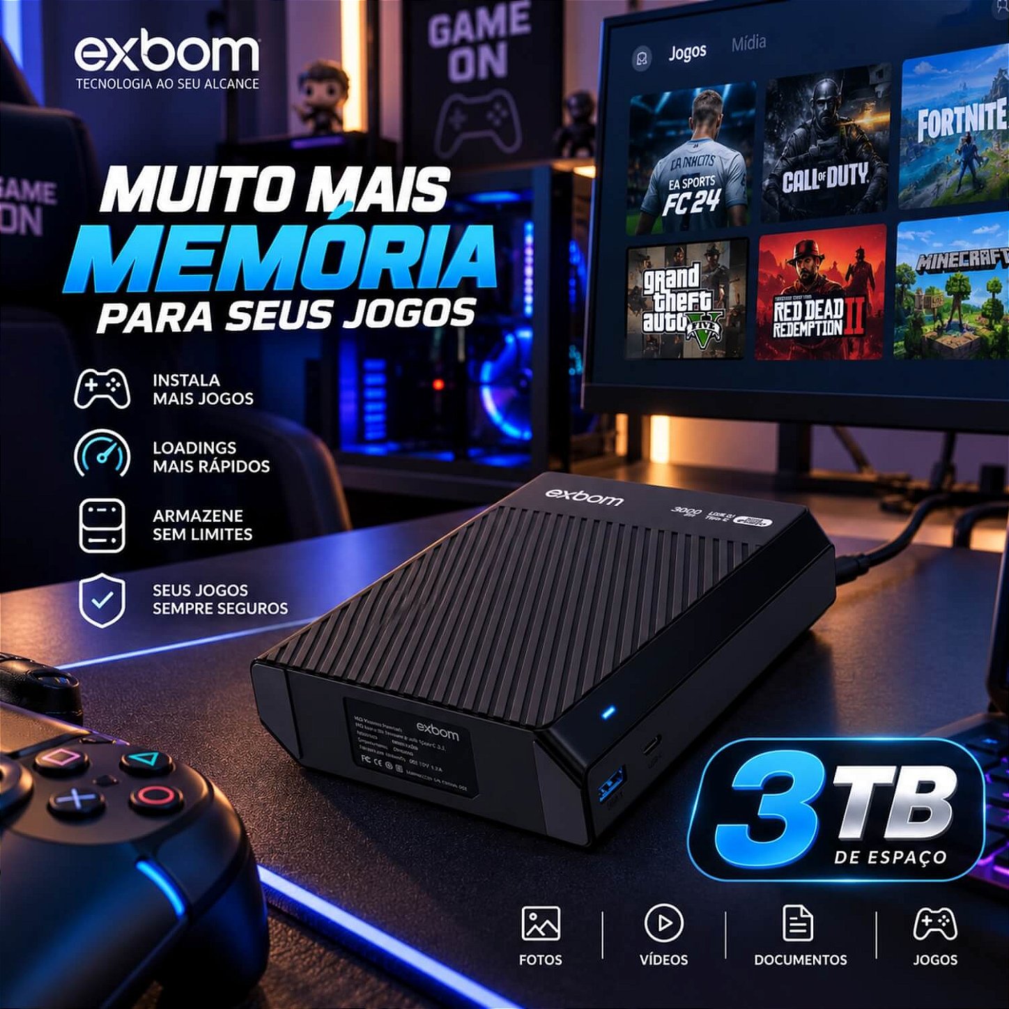 HD Externo Slimvault 3TB USB 3.1