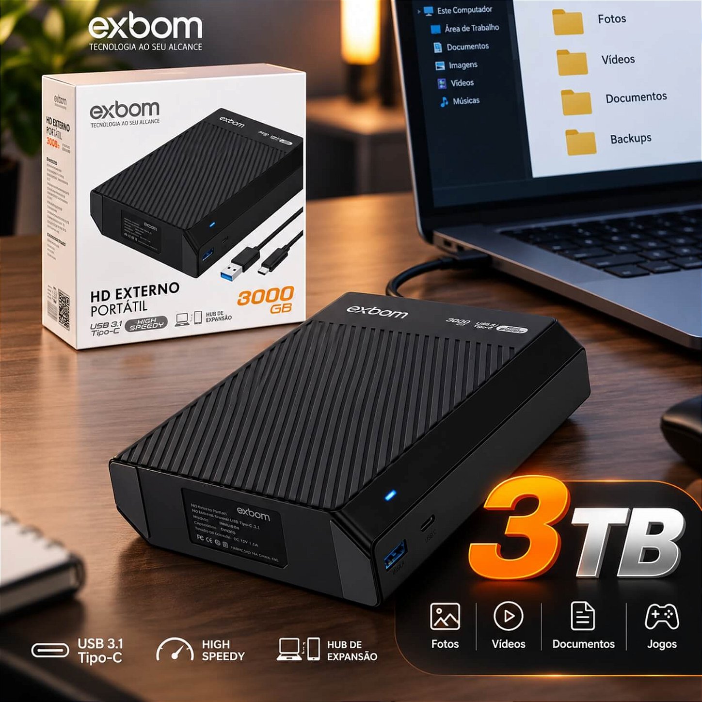 HD Externo Slimvault 3TB USB 3.1
