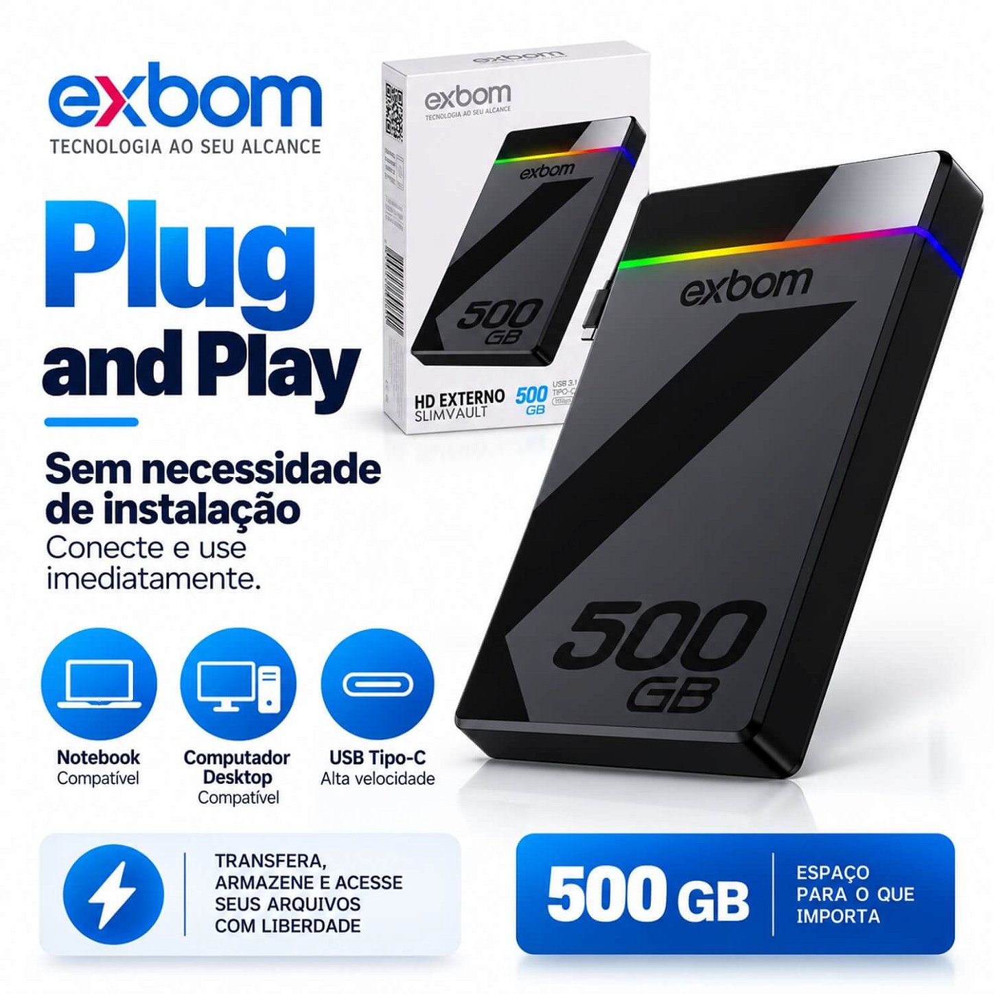HD Externo Slimvault 500GB RGB USB 3.1