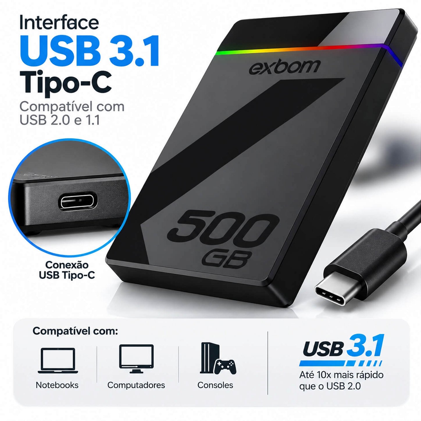 HD Externo Slimvault 500GB RGB USB 3.1