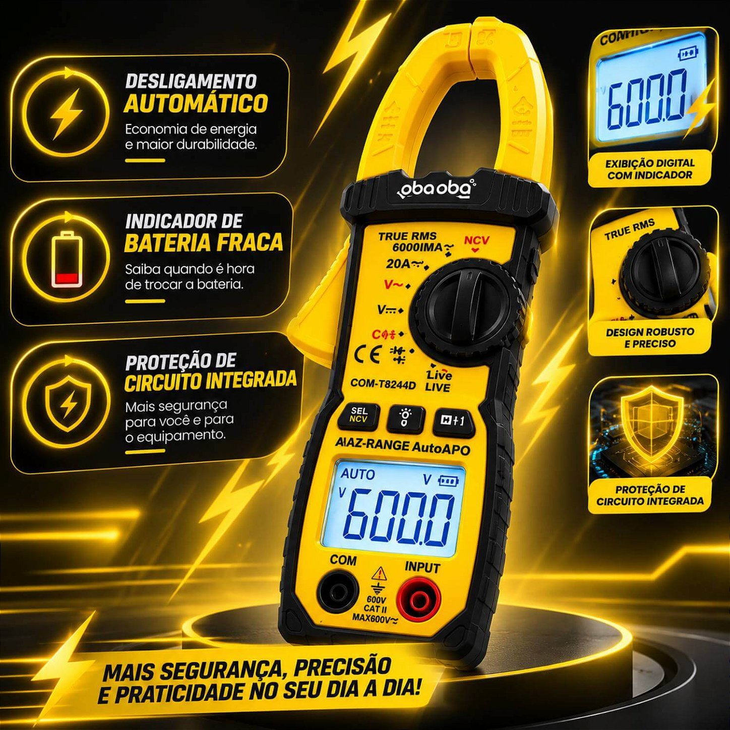 Alicate Amperímetro Multímetro Digital True RMS NCV Profissional